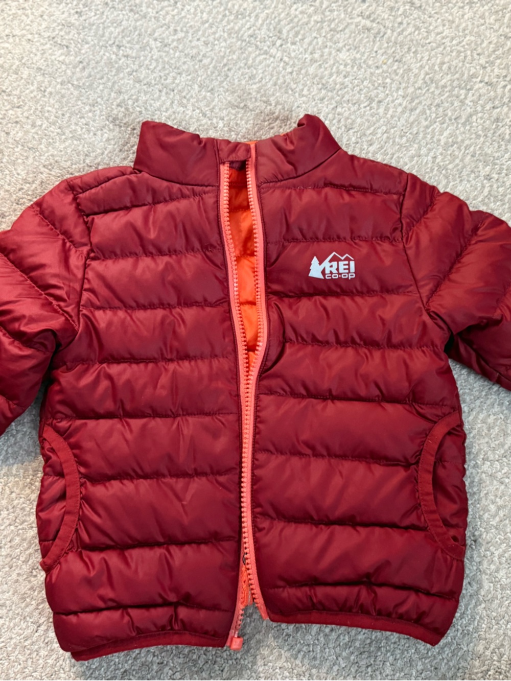REI Co-op Burgundy Kids 2T Puffer Jacket- reversible to Orange